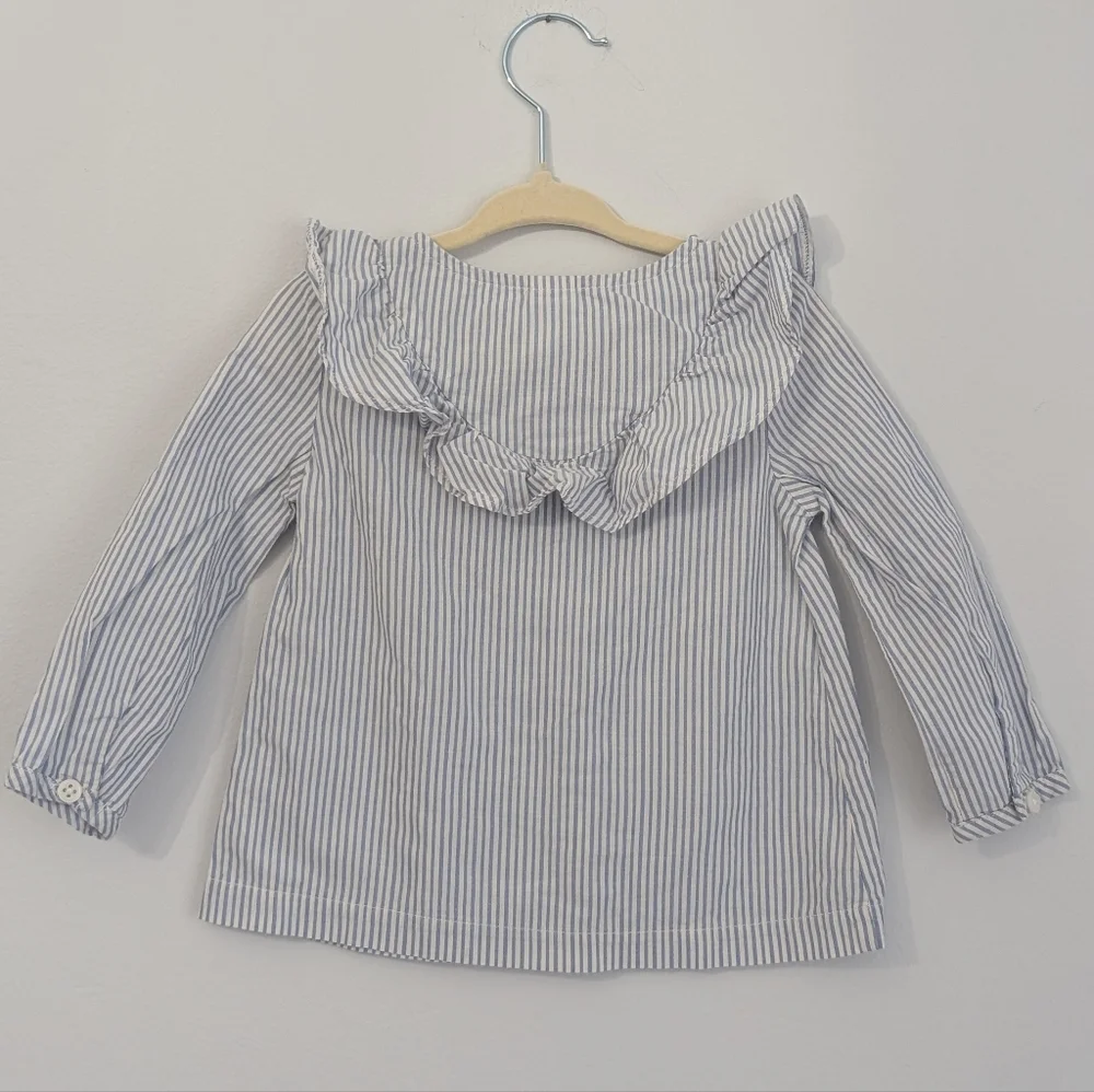 Carter's Blue And White Long Sleeve Striped Ruffle Blouse Size 18 Months